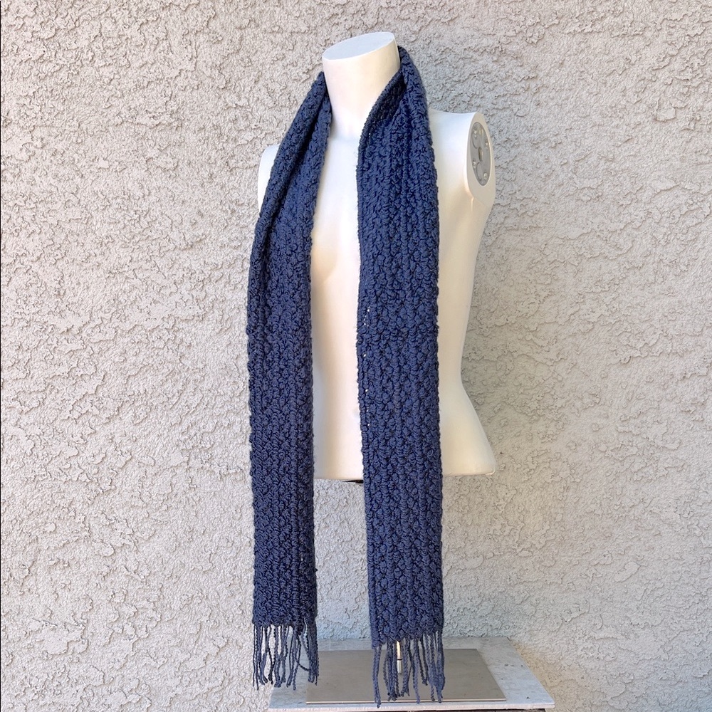 Echo Dark Blue Boucle Knitted Fringe Scarf 🧣 Winter Accessory